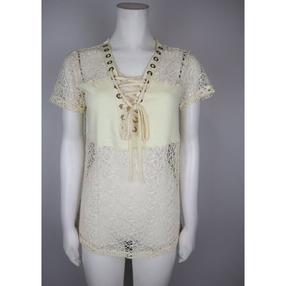 WOMEN'S IVORY MESH LACE TOP - LOVE J - SIZE M - Picture 2 of 6